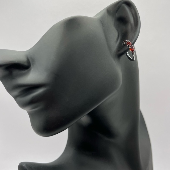 10k White Gold Genuine Garnet Hoop Earrings - Picture 3 of 6